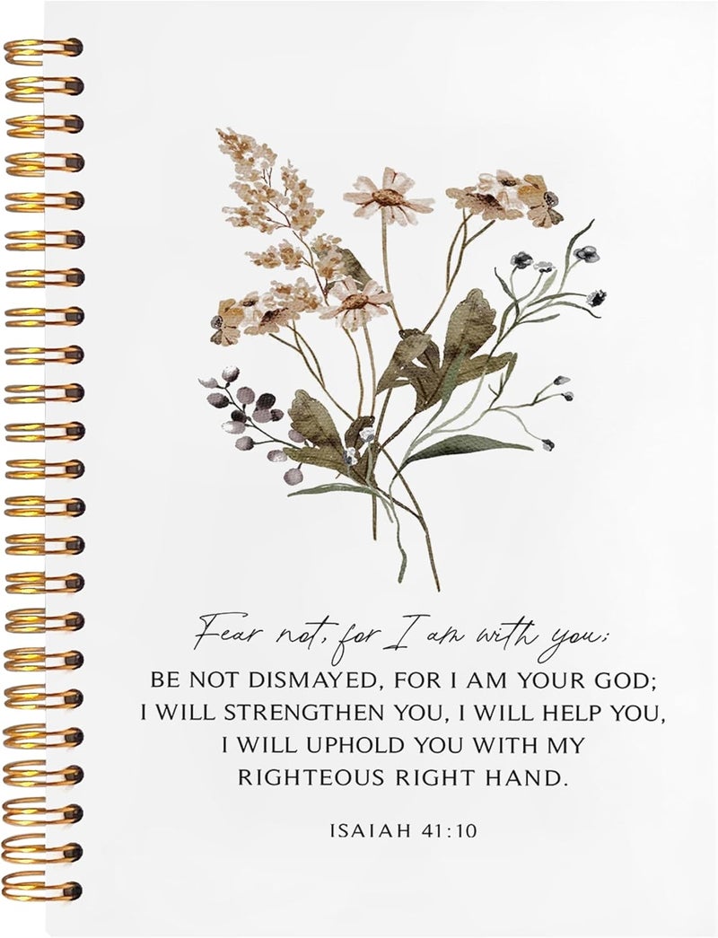 BearCake Bible Notebooks for Note Taking,Christian Notebook Journal, Fear not for I am with You Floral Christian Notebook Journal, Hardcover Spiral Notebook 5.5x8.3 - Image 1